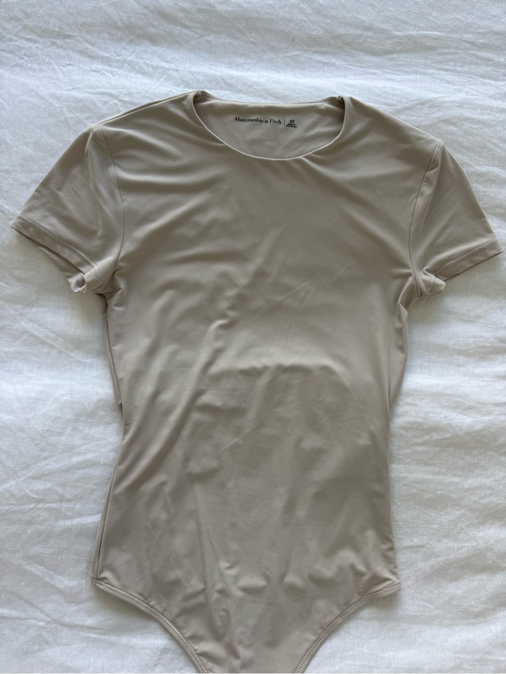 Abercrombie & Fitch Taupe Short-Sleeve Crewneck Bodysuit